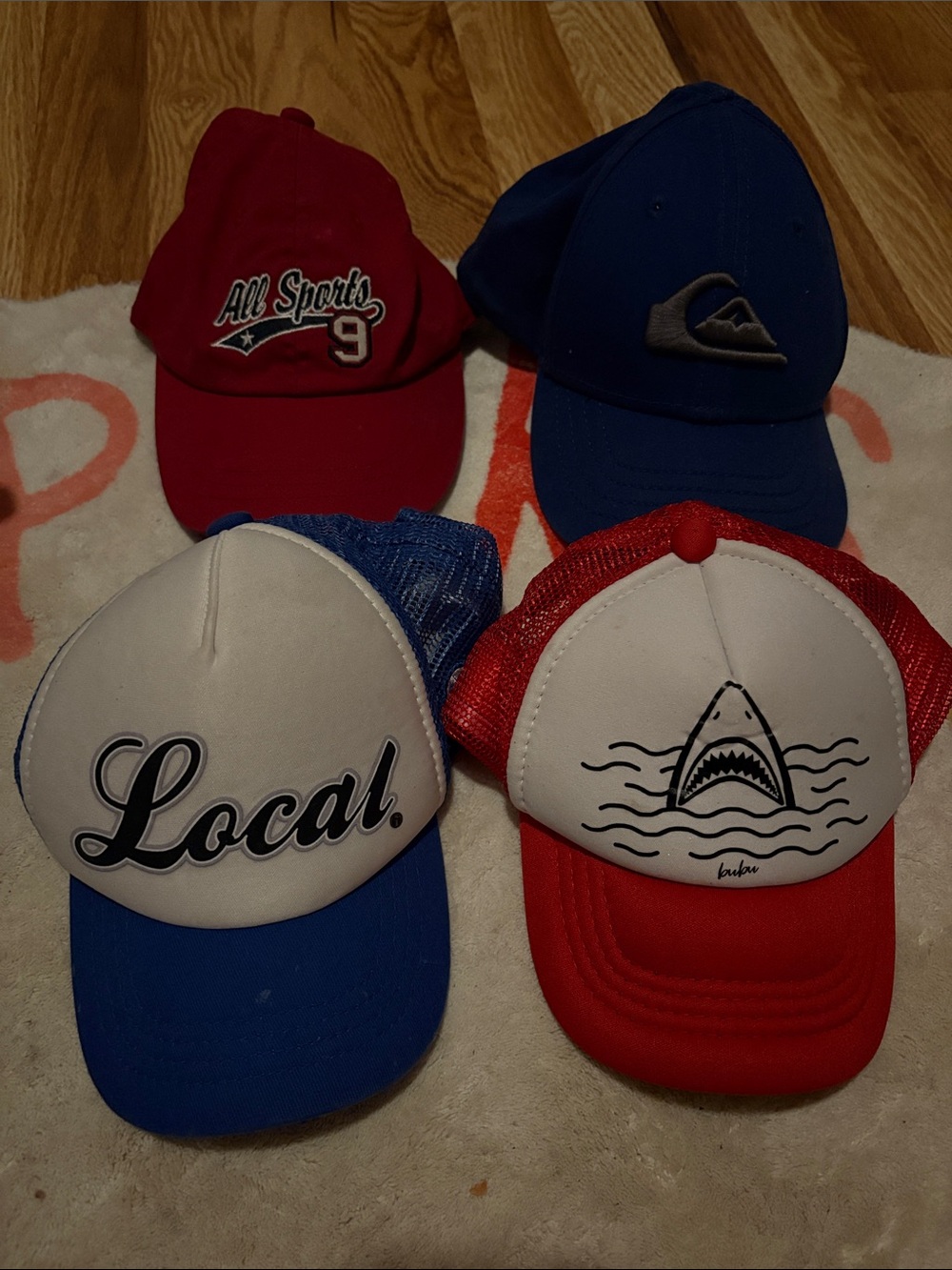 Grom squad ,Quiksilver, 4 White and Blue Trucker Hat 6-18month